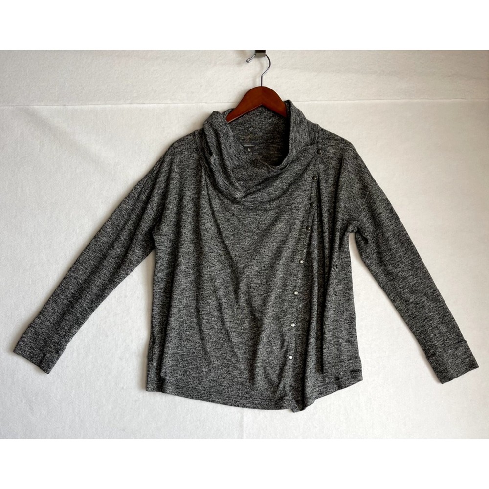 Eddie Bauer Womens Size Medium Cotton Blend Snap Close Cardigan Moto Style Gray